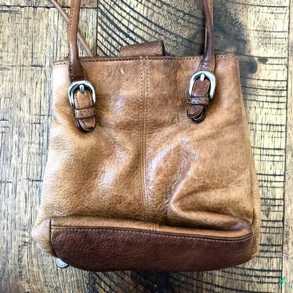 VINTAGE leather small bucket zipper saddle bag - Picture 3 of 6